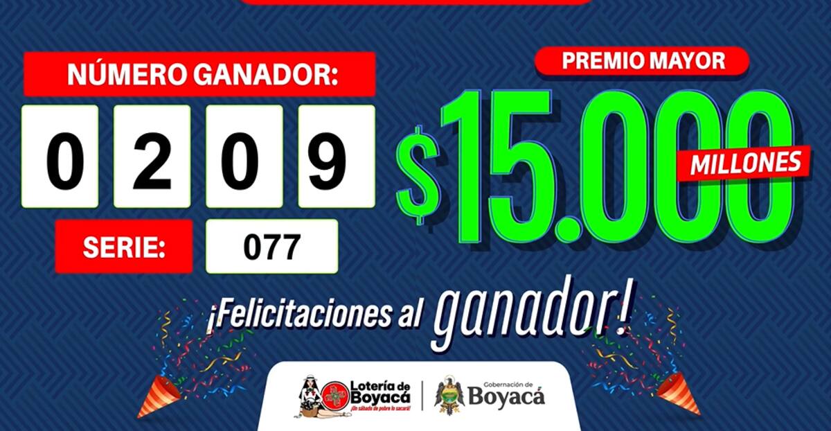 Resultado del sorteo de la Lotería de Boyacá del sábado 9 de noviembre de 2024.