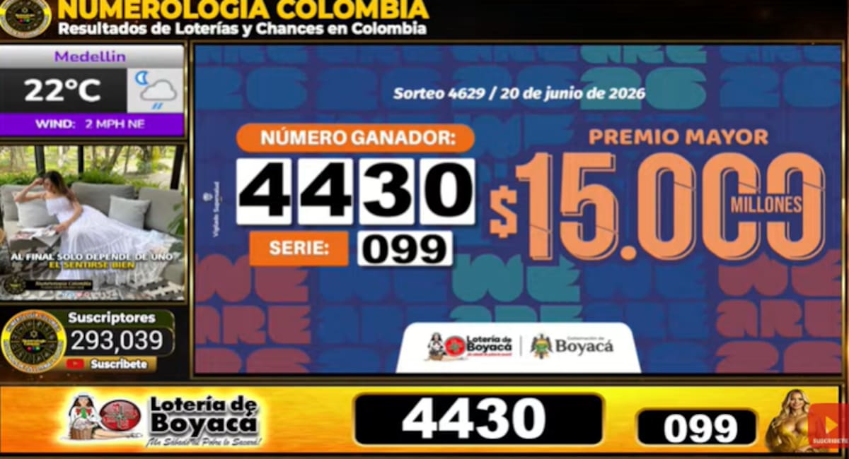 Lotería de Boyacá del 20 de junio de 2026. // Foto: captura de pantalla