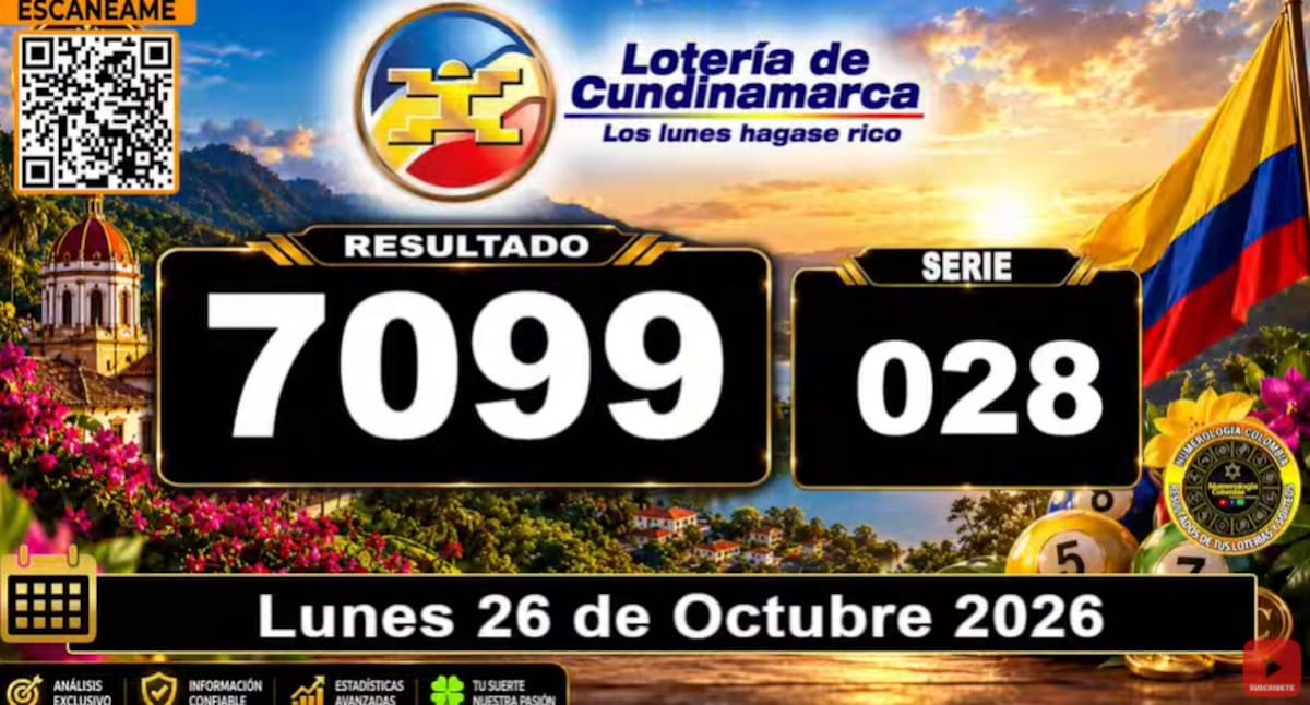 Lotería de Cundinamarca del 26 de octubre de 2026. // Foto: captura de pantalla del canal de YouTube @NumerologíaColombia.