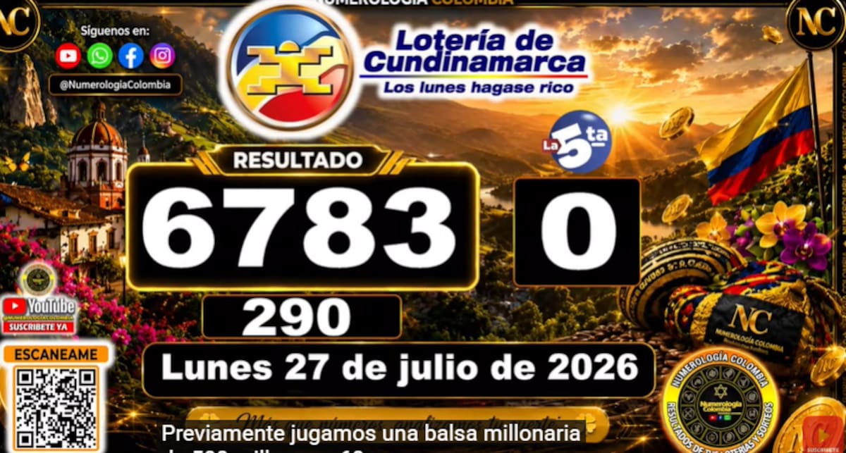 Lotería de Cundinamarca del 27 de julio de 2026. // Foto: captura de pantalla del canal de YouTube @NumerologíaColombia.