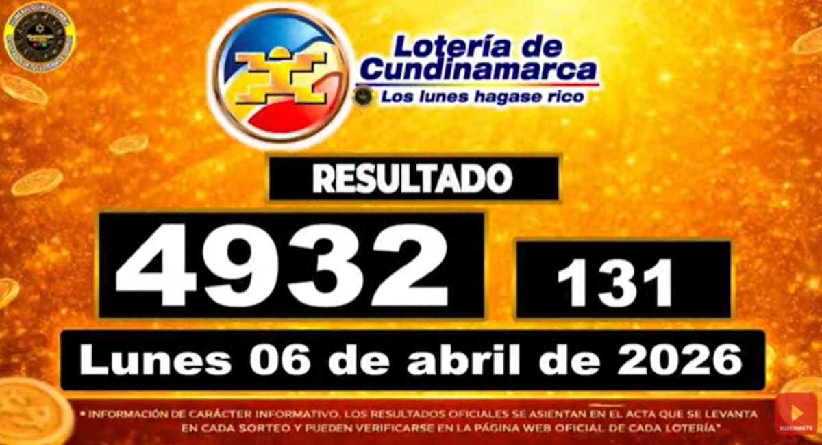 Lotería de Cundinamarca del 6 de abril de 2026. // Foto: captura de pantalla