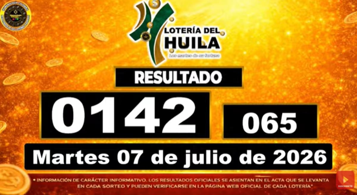 Resultados de la Lotería de Huila del 7 de julio de 2026. // Foto: captura de pantalla del canal de YouTube @NumerologíaColombia.