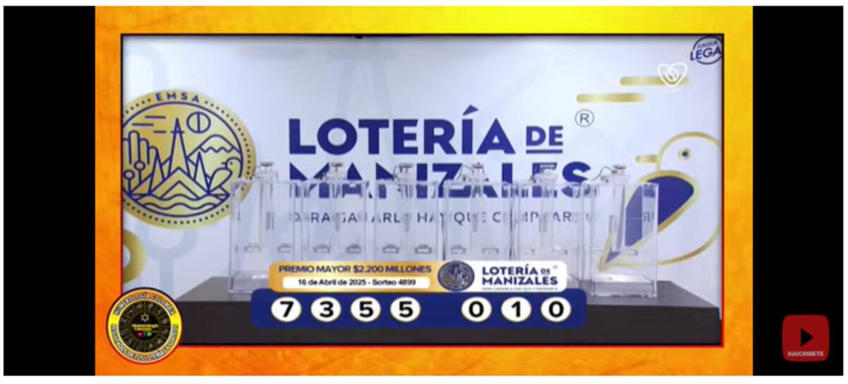 Resultado del premio mayor de la Lotería de Manizales del 16 de abril de 2025.