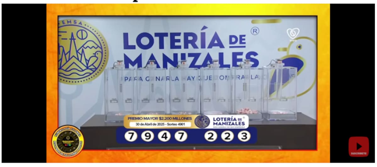 Resultado del sorteo del premio mayor de la Lotería de Manizales del 30 de abril de 2025.