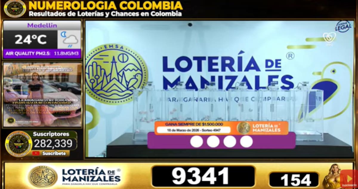 Lotería de Manizales del 18 de marzo de 2026. // Foto: captura de pantalla