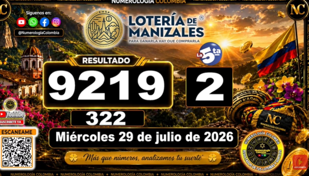 Lotería de Manizales del 29 de julio de 2026. // Foto: captura de pantalla del canal de YouTube @NumerologíaColombia.