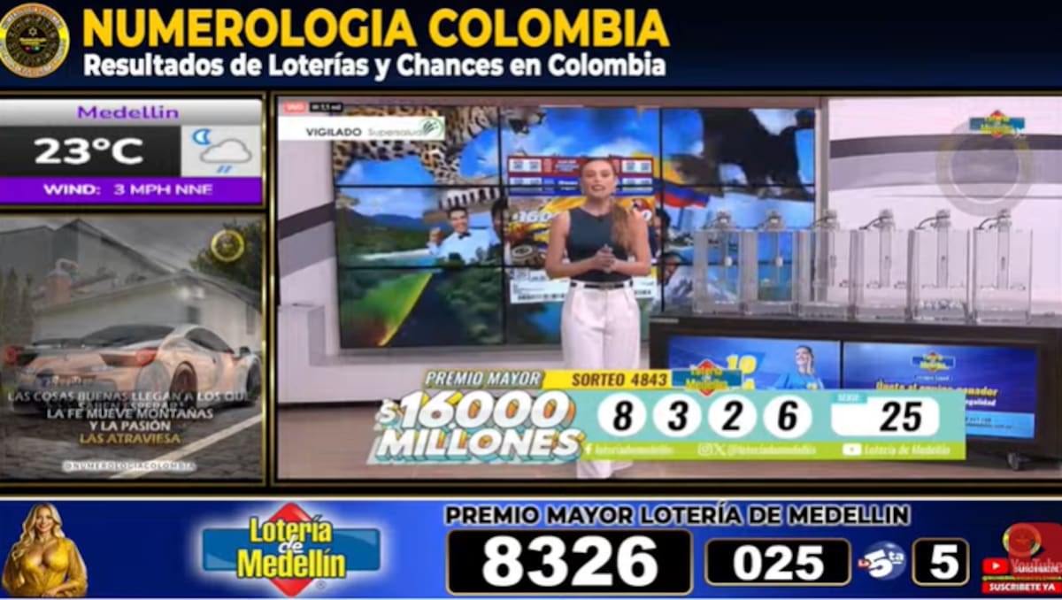 Lotería de Medellín del 10 de julio de 2026. // Foto: captura de pantalla del canal de YouTube @NumerologíaColombia.