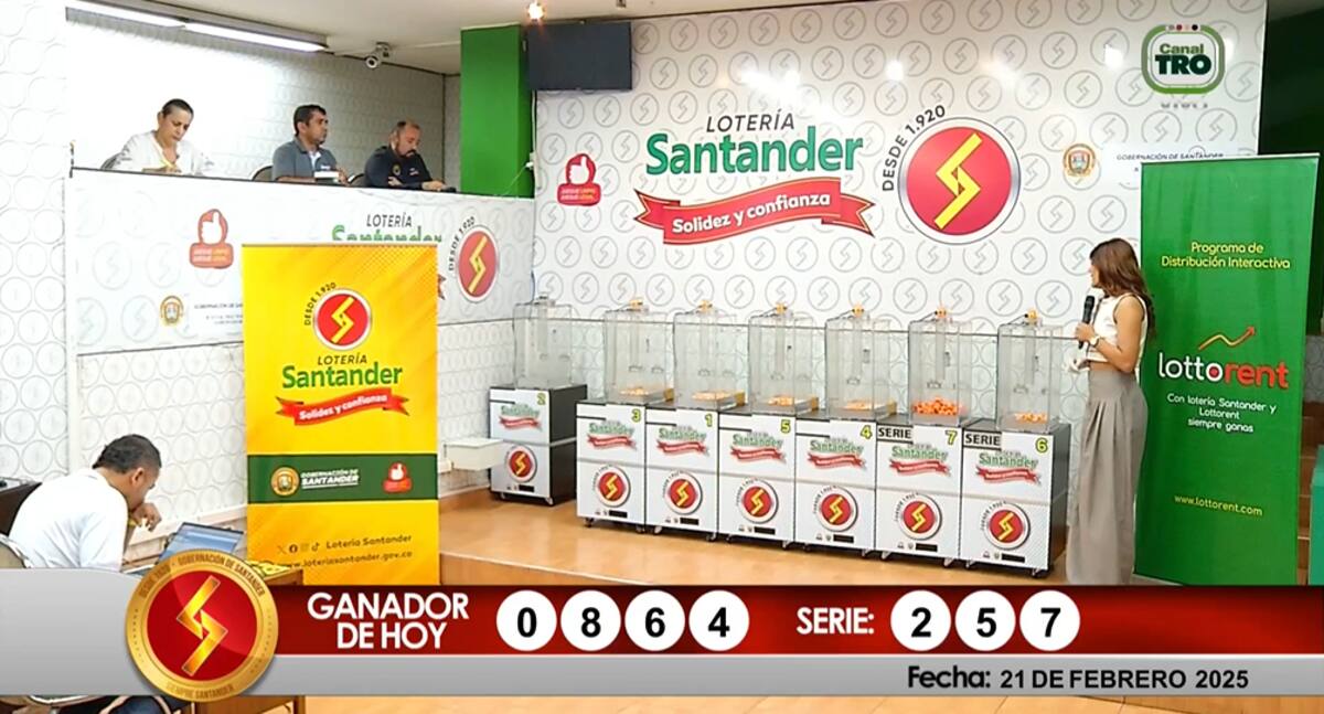 Resultado del sorteo del premio mayor de la Lotería de Santander.