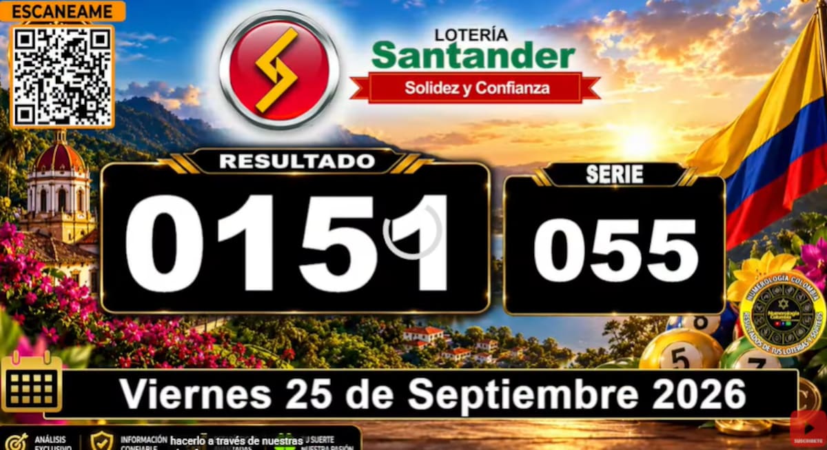 Lotería de Santander del 25 de septiembre de 2026. // Foto: captura de pantalla del canal de YouTube @NumerologíaColombia.