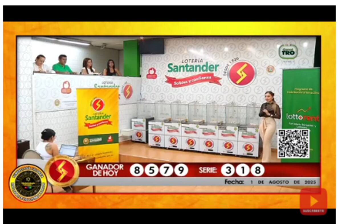 Resultado del sorteo de la Lotería de Santander del 1 de agosto de 2025.