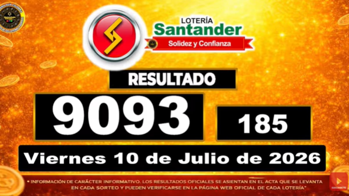 Lotería de Santander del 10 de julio de 2026. // Foto: captura de pantalla del canal de YouTube @NumerologíaColombia.