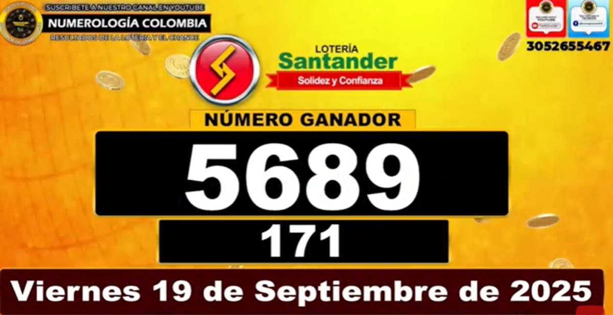 Lotería de Santander: números ganadores del 19 de septiembre de 2025. // Foto: captura de pantalla