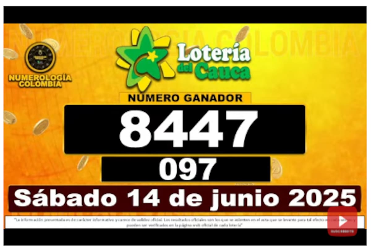 Resultado del sorteo de la Lotería del Cauca del 14 de junio de 2025.