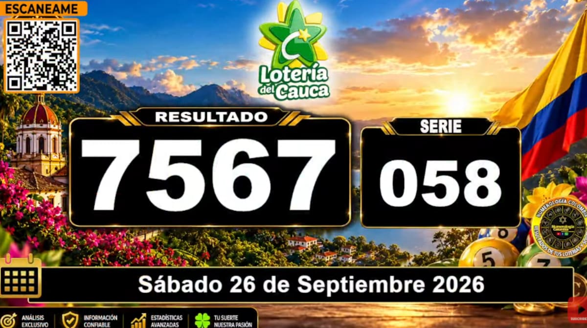 Lotería del Cauca del 26 de septiembre de 2026. // Foto: captura de pantalla del canal de YouTube @NumerologíaColombia.