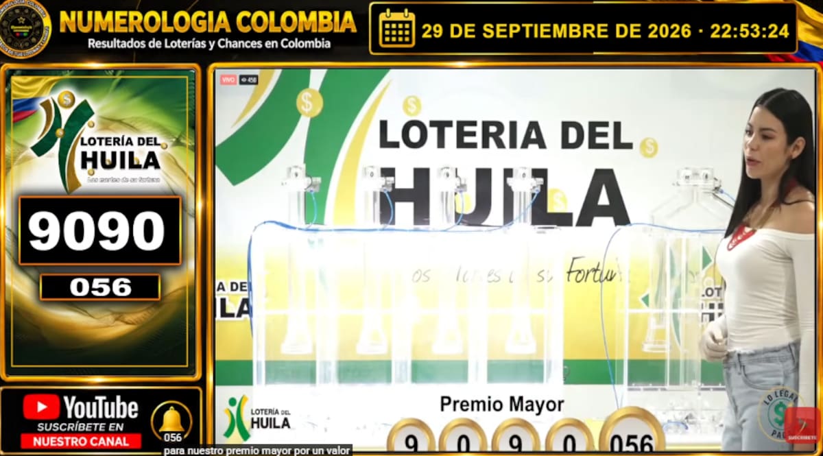 Lotería del Huila hoy. // Foto: captura de pantalla del canal de YouTube @NumerologíaColombia.