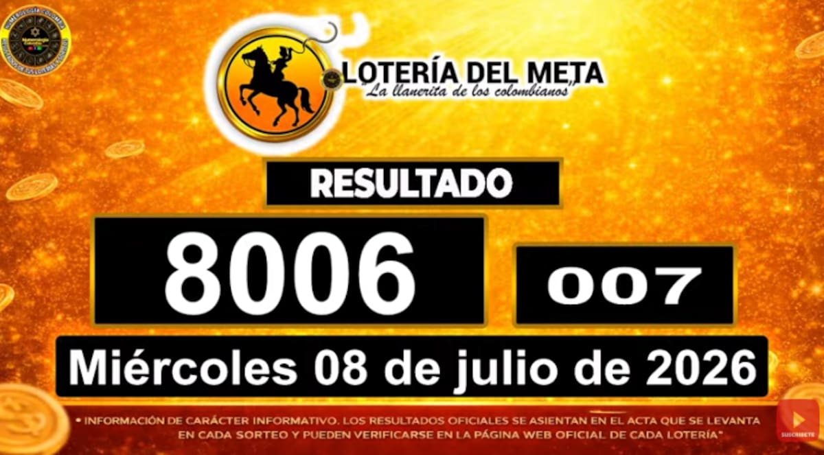 Lotería del Meta del 8 de julio de 2026. // Foto: captura de pantalla del canal de YouTube @NumerologíaColombia.