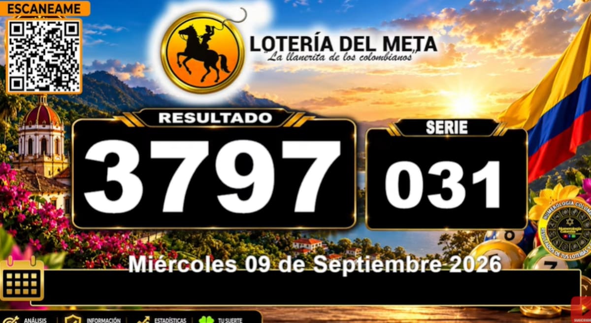 Lotería del Meta del 9 de septiembre de 2026. // Foto: captura de pantalla del canal de YouTube @NumerologíaColombia.