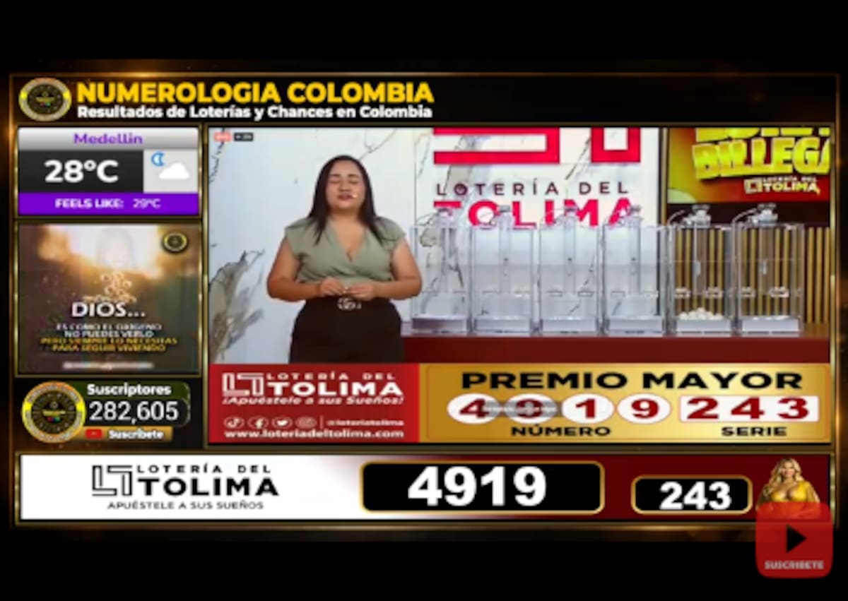 Sorteo de la Lotería del Tolima del 9 de marzo de 2026.