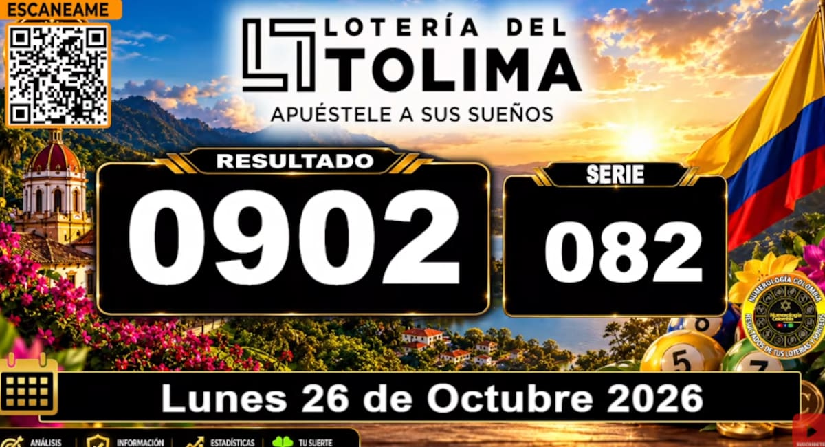 Lotería del Tolima del 26 de octubre de 2026. // Foto: Foto: captura de pantalla del canal de YouTube @NumerologíaColombia.