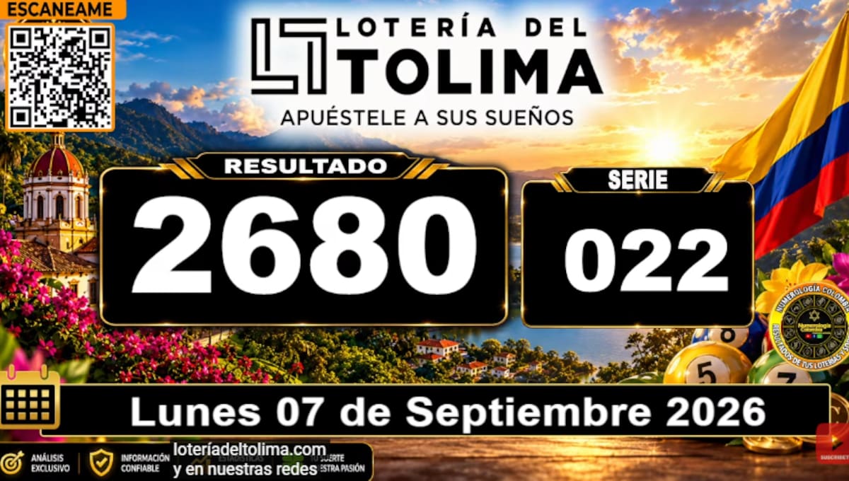 Lotería del Tolima del 7 de agosto de 2026. // Foto: captura de pantalla del canal de YouTube @NumerologíaColombia.