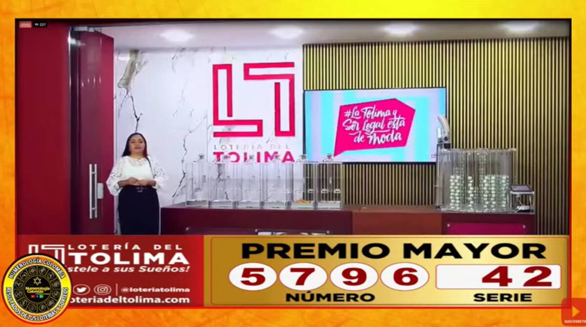 Lotería del Tolima del sorteo 4106. // Foto: captura de pantalla