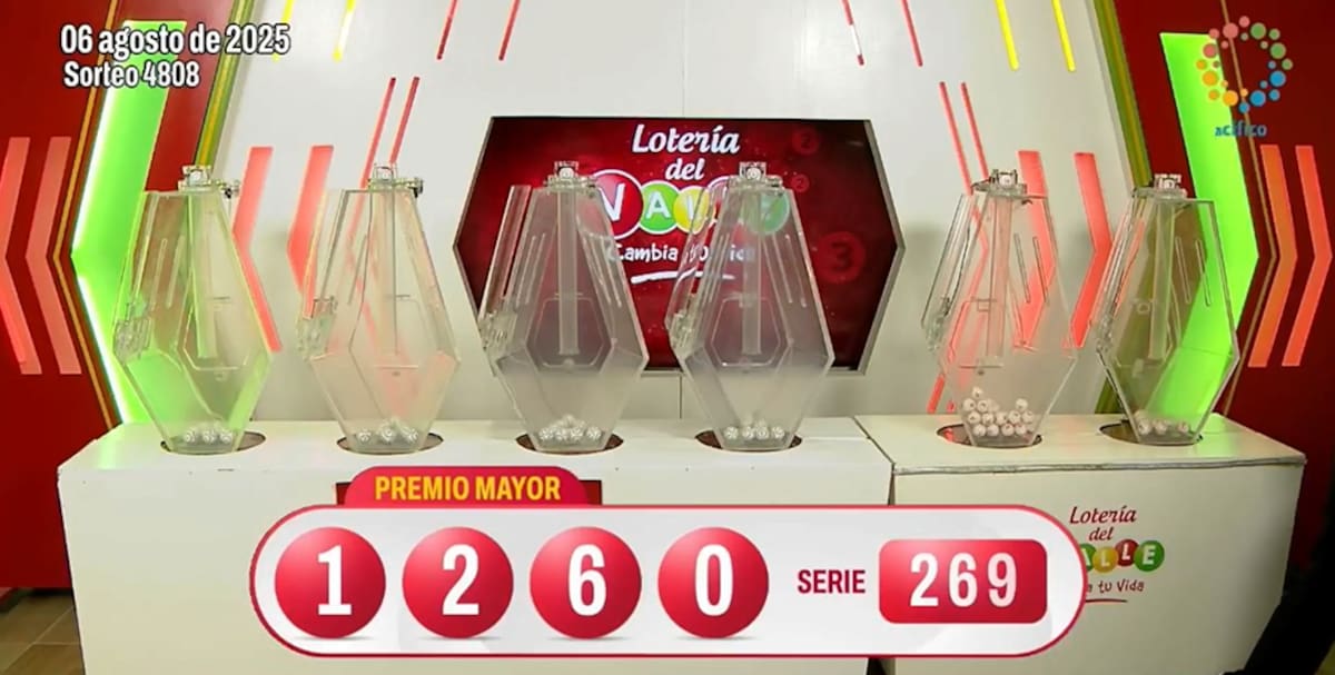 Resultado del sorteo del premio mayor de la Lotería del Valle del 6 de agosto de 2025.