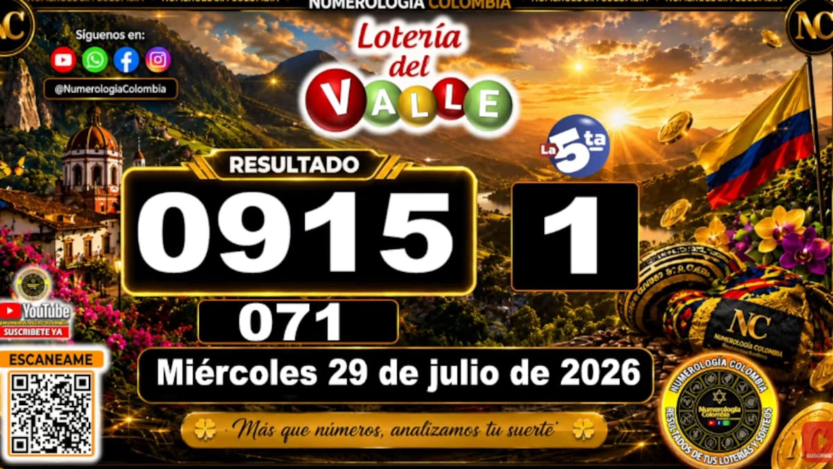 Lotería del Valle del 29 de julio de 2026. // Foto: captura de pantalla del canal de YouTube @NumerologíaColombia.
