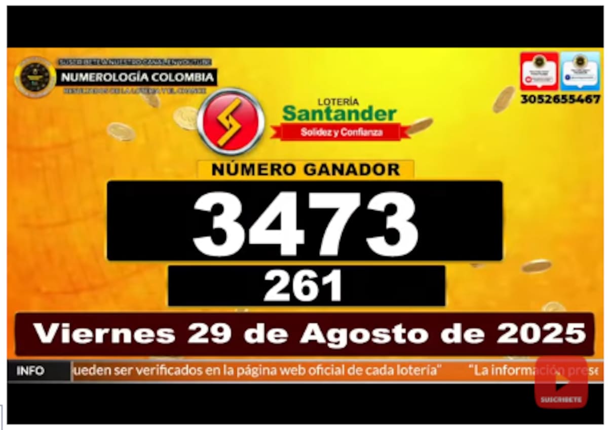Resultado de la Lotería de Santander 29 de agosto de 2025.