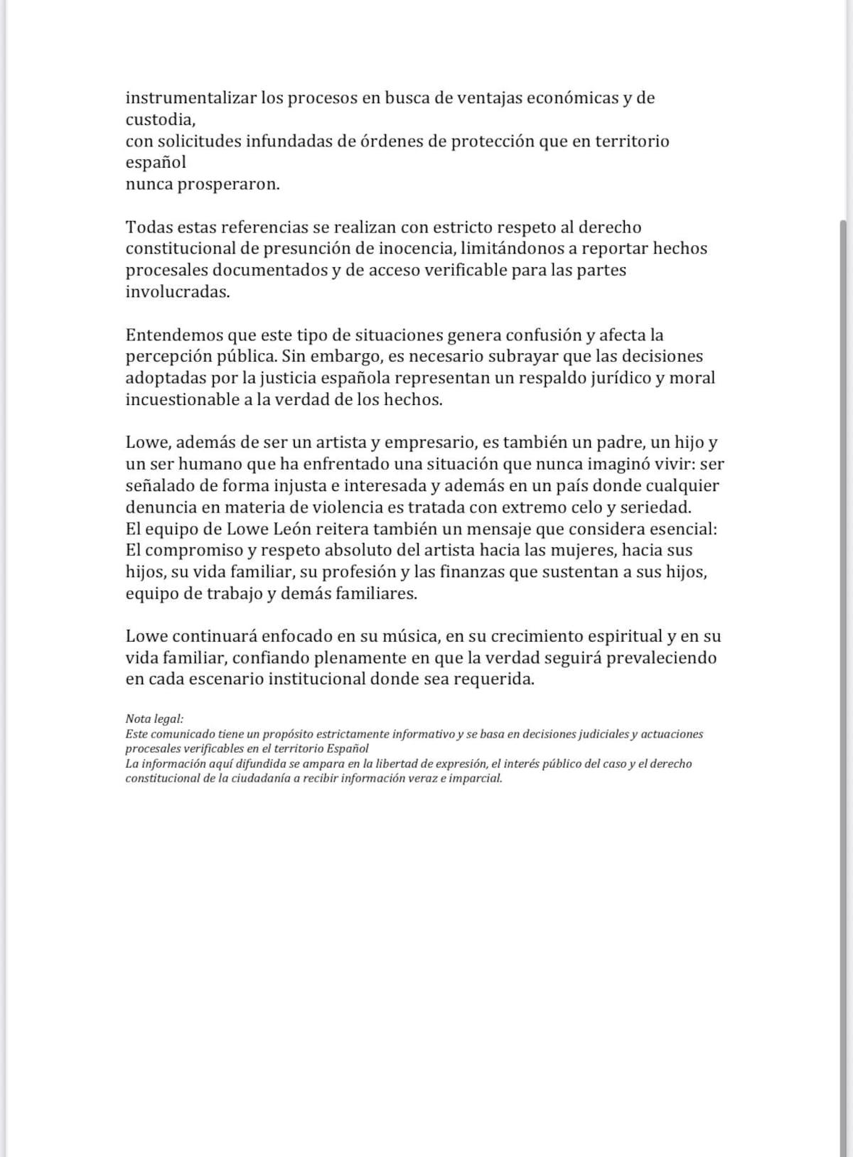 Comunicado sobre el caso de Lowe León y Liceth Córdoba. //Foto: Cortesía.