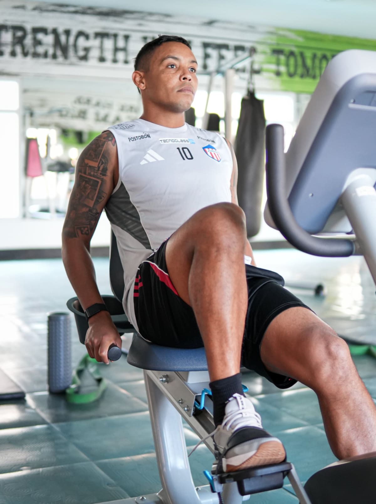Luis Fernando Muriel hace trabajos de máquinas previo al próximo partido de Junior de Barranquilla ante Independiente Santa Fe.//Cortesía @JuniorClubSA.