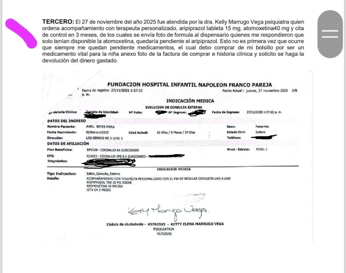 Madre asegura incumplimientos en atención médica tras tutela a Coosalud EPS en Cartagena. // Cortesía