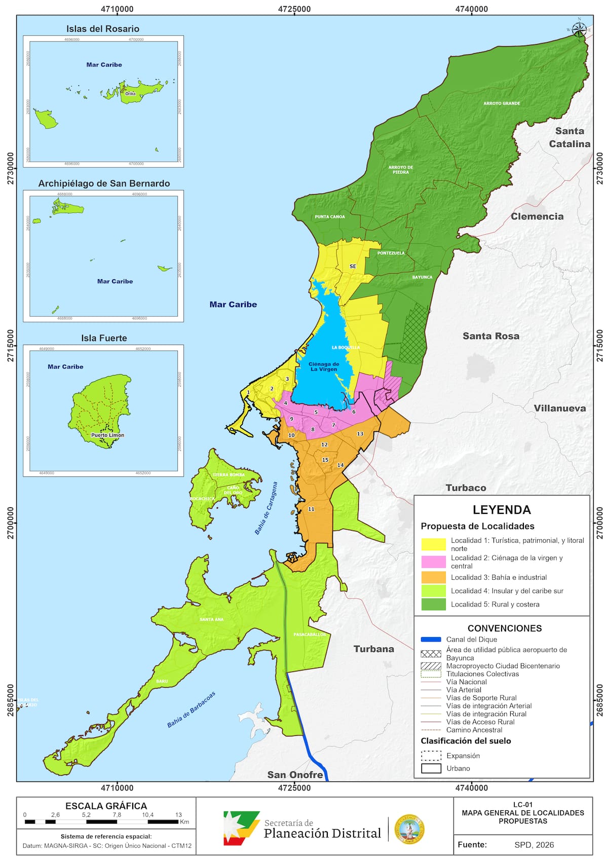 Mapa de las cinco localidades de Cartagena. // Cortesía - Secretaría de Planeación