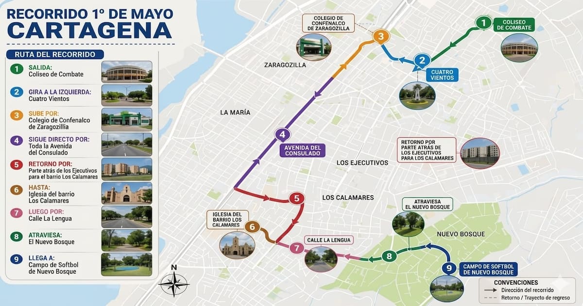 Recorrido programado para la marcha del 1 de mayo.