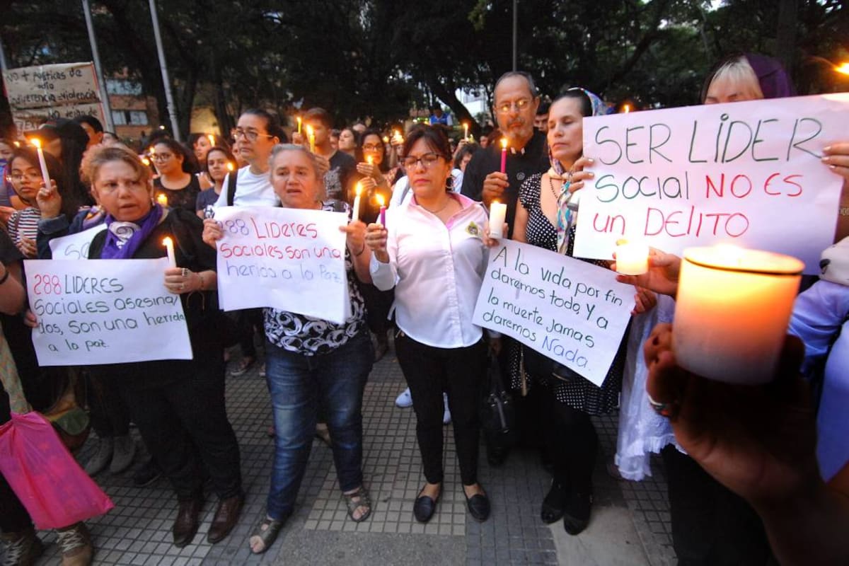 Marcha por los líderes sociales asesinados en Colombia.
