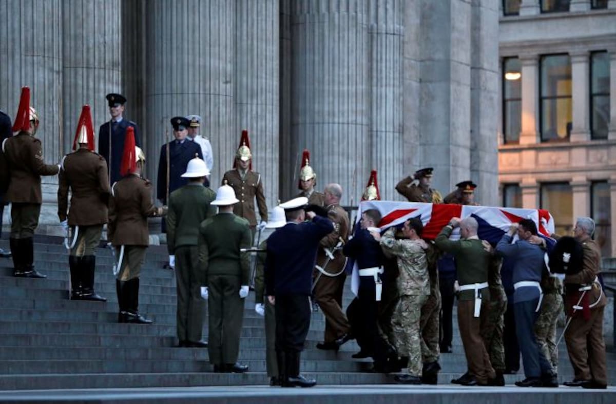 Más de 700 militares y alrededor de 180 músicos de los tres ejércitos, la mayoría de regimientos que lucharon en la guerra del Atlántico Sur en 1982, participarán en el funeral de Margaret Thatcher. AP