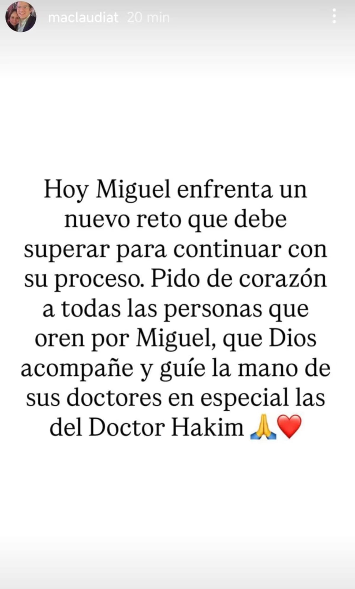 María Claudia Tarazona pidió oraciones a través de su Instagram para que su esposo, Miguel Uribe, sobreviva de nueva cirugía.