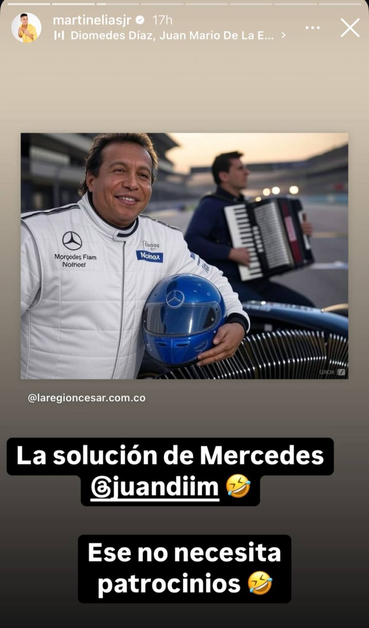 Martín Elías Jr reacciona a las fotos hechas con IA que reviven a su abuelo Diomedes Díaz. //Foto: tomada de redes sociales.