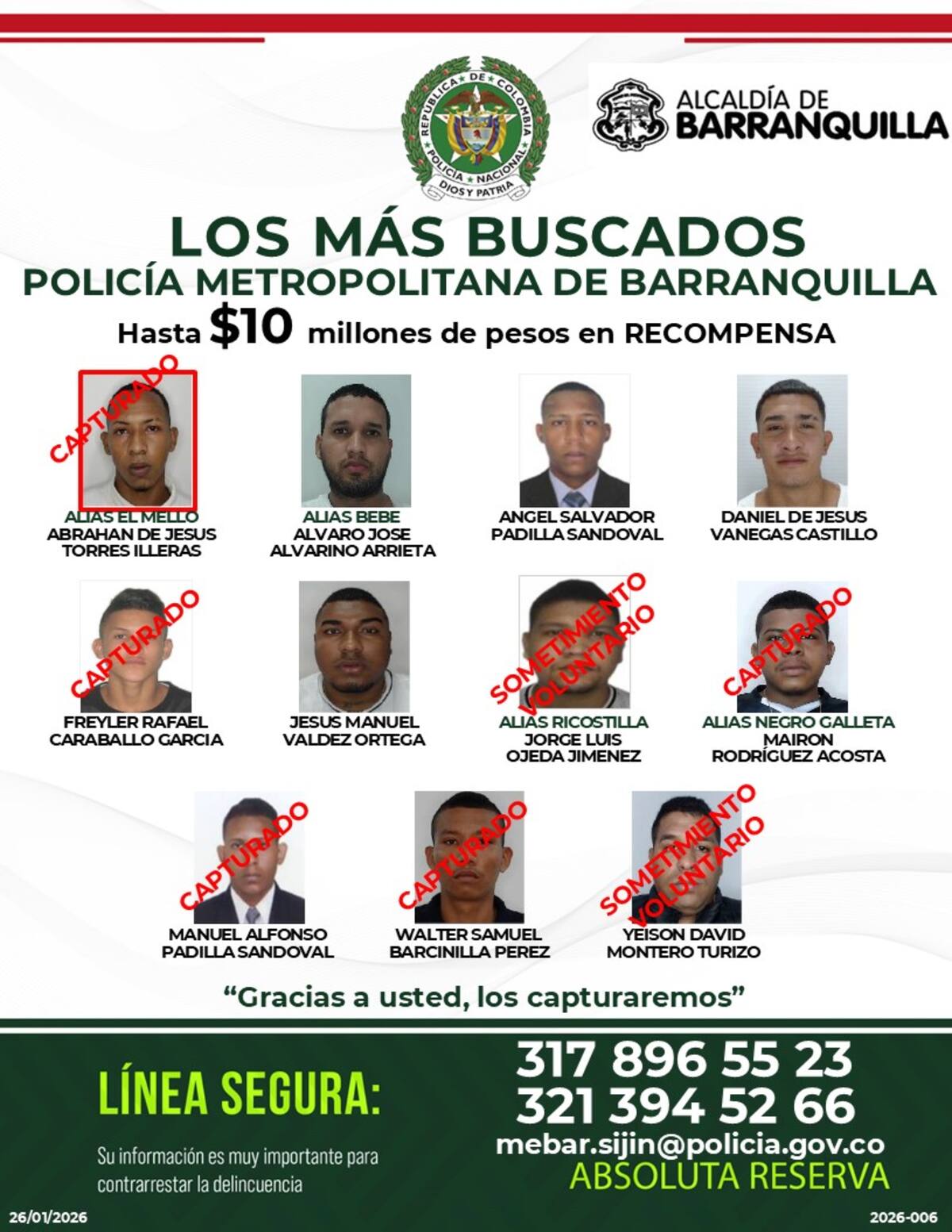 Alias 'el Mello', incluido en el cartel de los más buscados por homicidio en Barranquilla. // FOTO: POLICÍA DE BARRANQUILLA.