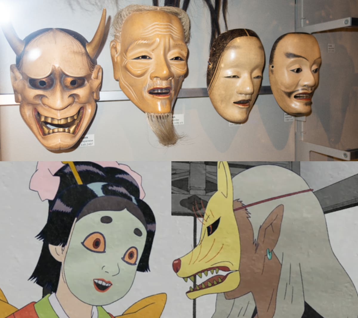 Máscaras estilo nohen la vida real (arriba) y en Mononoke(abajo). // Fuente: Wikimedia Commons