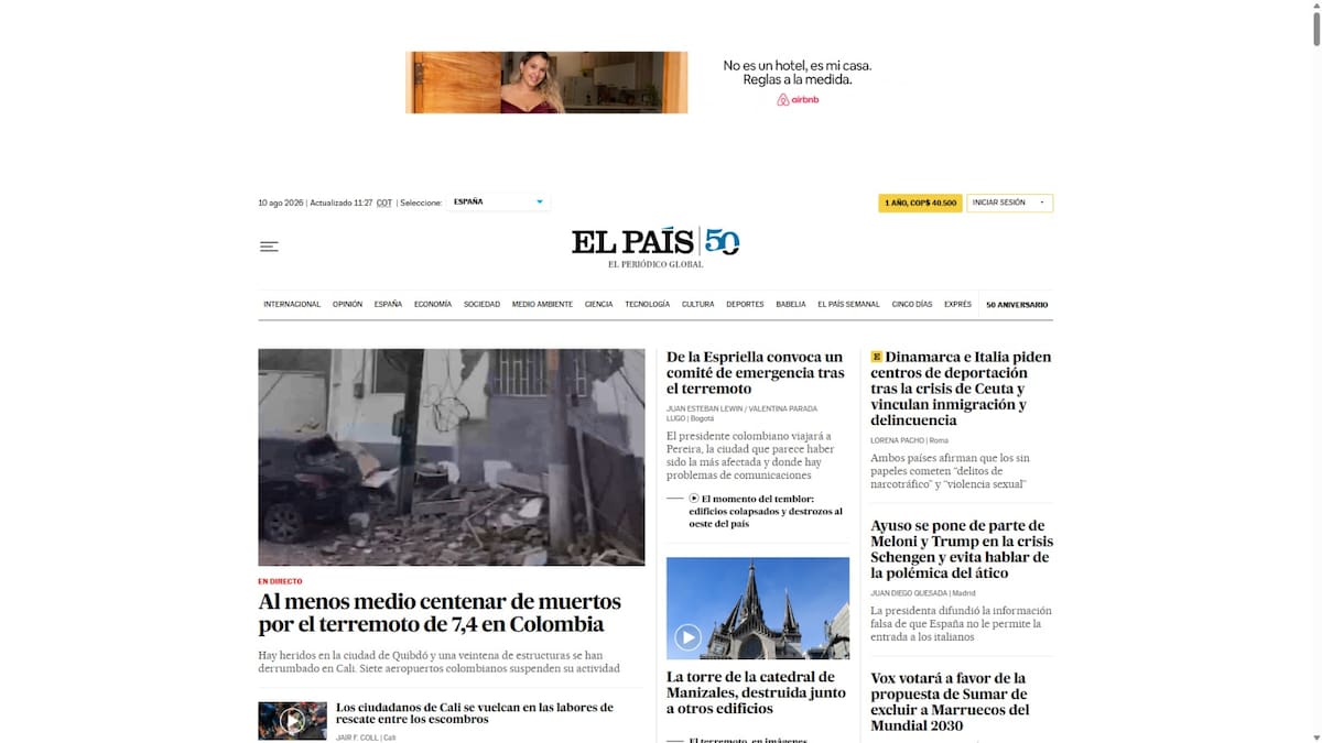 Medios internacionales informan sobre el fuerte terremoto en Colombia. // Foto: captura de pantalla tomada por un periodista de El Universal.