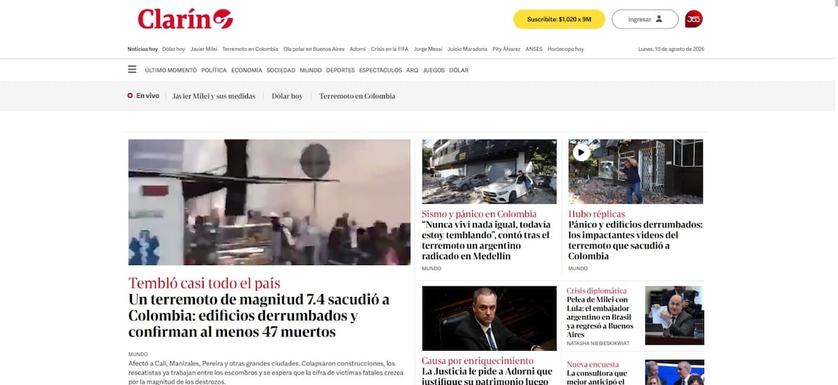 Medios internacionales informan sobre el fuerte terremoto en Colombia. // Foto: captura de pantalla tomada por un periodista de El Universal.