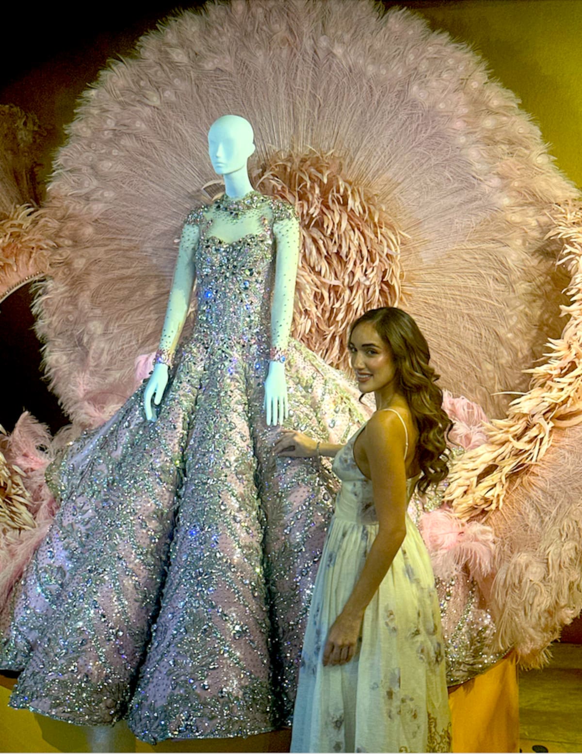 La Reina del Carnaval de Barranquilla Melissa Cure Villa, posa junto al vestido ‘Solsticio de Luna de Carnaval’, que ella lució la noche de coronación en el año 2024.//Juan M. Cantillo-El Universal.