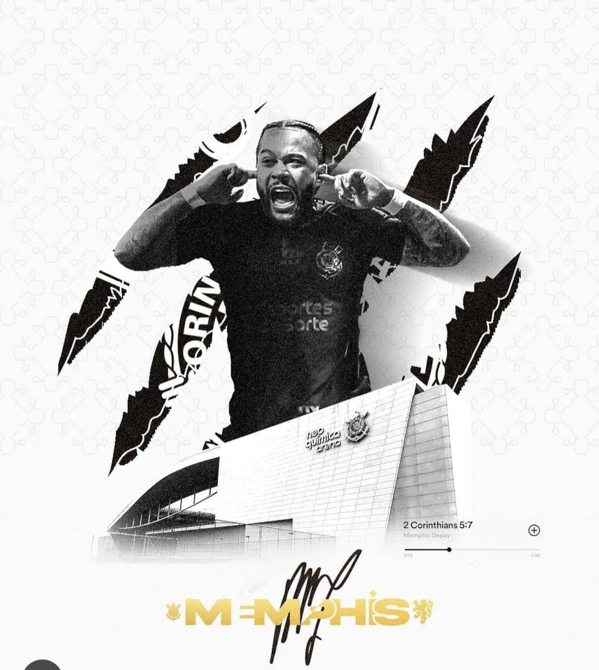 Imagen con la que Corinthians anunció el fichaje del neerlandés Memphis Depay. // IG @corinthians.