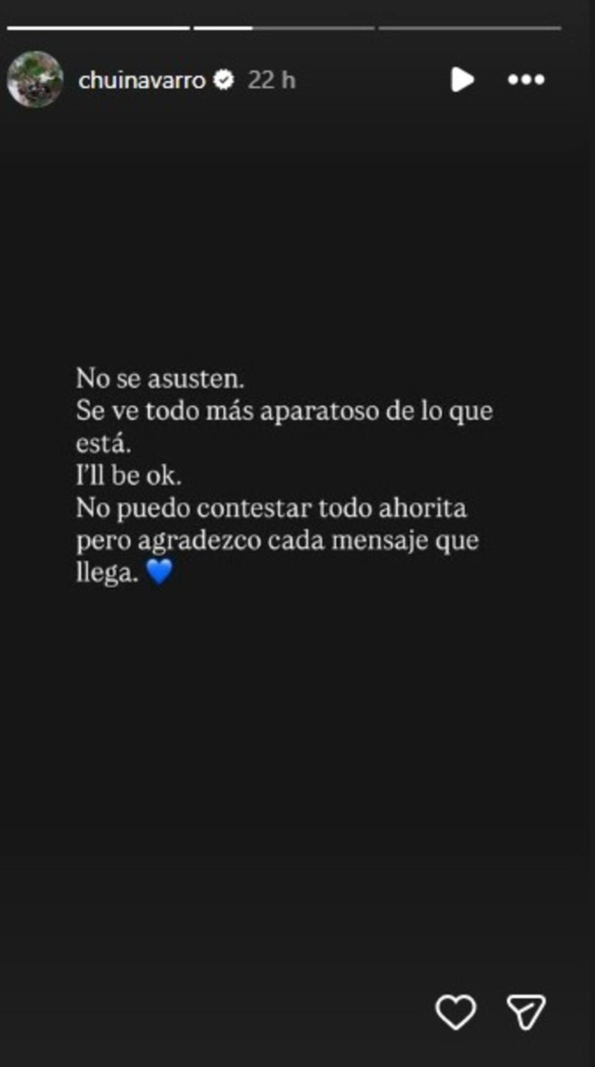 Mensaje de tranquilidad de Jesús Navarro para sus seguidores. // foto tomada de IG @chuinavarro