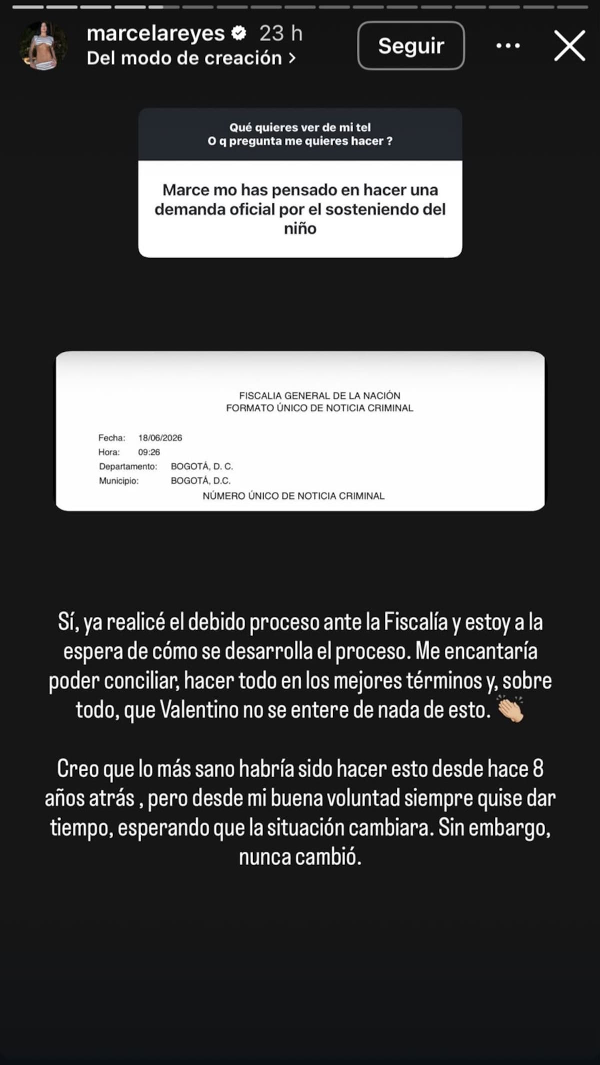La DJ aseguró que acudió a la Fiscalía por el sostenimiento de su hijo Valentino.