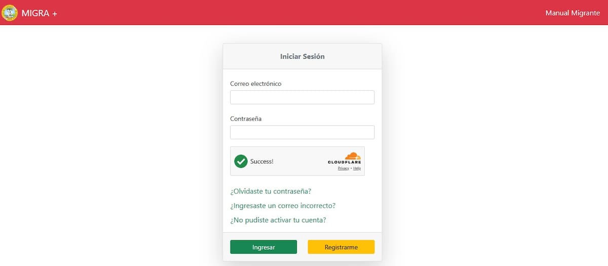 Portal web Migra+ en el cual los migrantes venezolanos deben actualizar su información de residencia. // Captura de pantalla