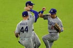 Día del primer partido de la final de la Liga Nacional entre Dodgers y Cerveceros