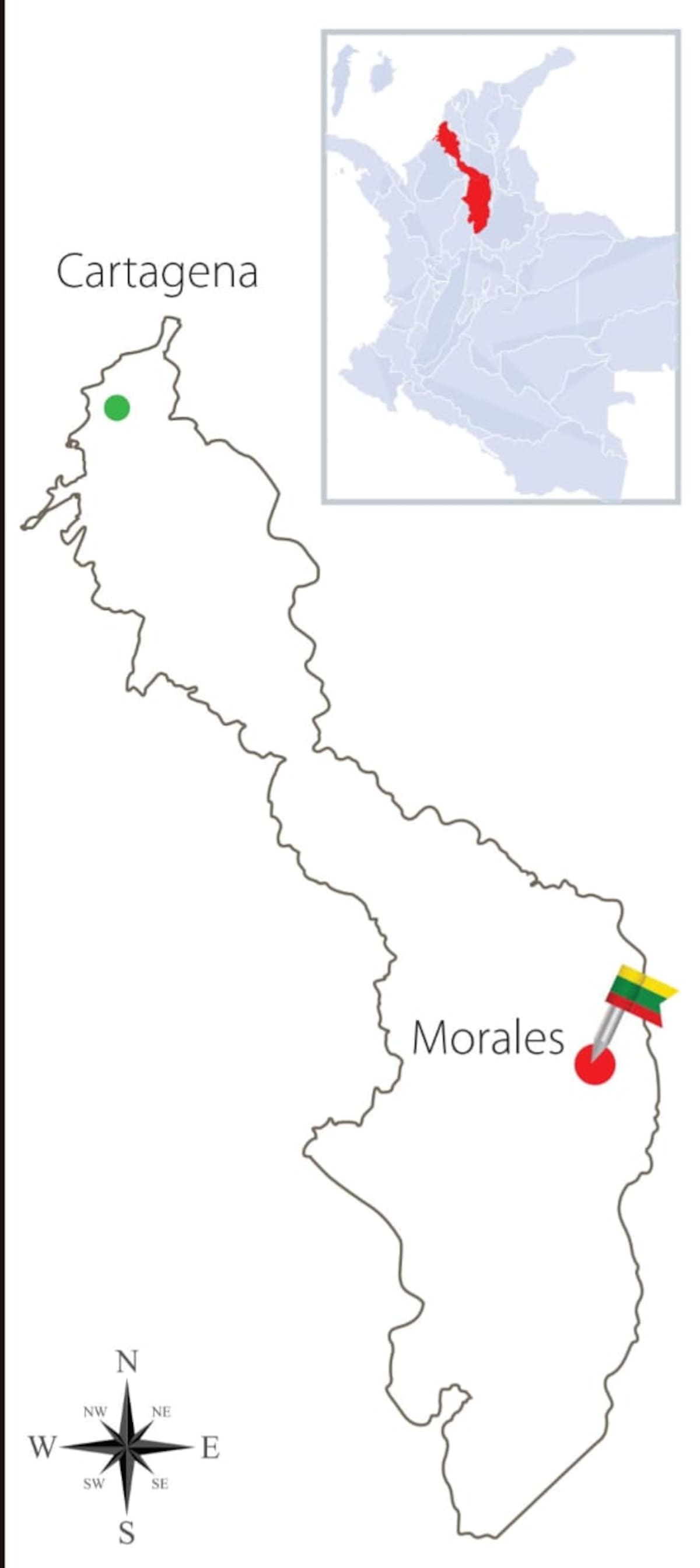 Ubicación en el mapa departamental del municipio de Morales.