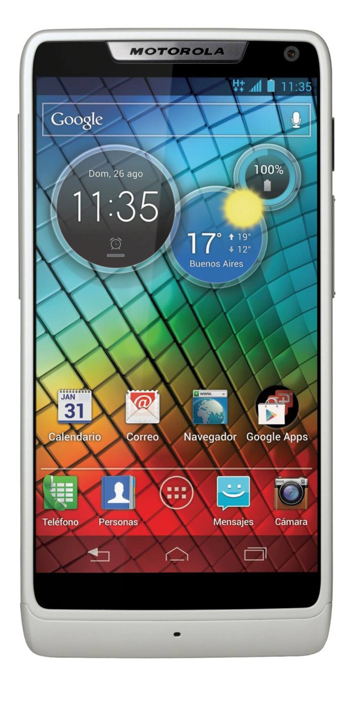 El Motorola Razr i blanco está disponible sólo en los puntos de venta de Claro desde $173.444 en el Plan Seamos Claro 1440 Abierto con CFM de $177.900, IVA 16% e Impoconsumo 4% incluido, + Paquete de Datos desde 14.900, IVA 16% incluido, con cláusula de permanencia a 24 meses. CORTESÍA