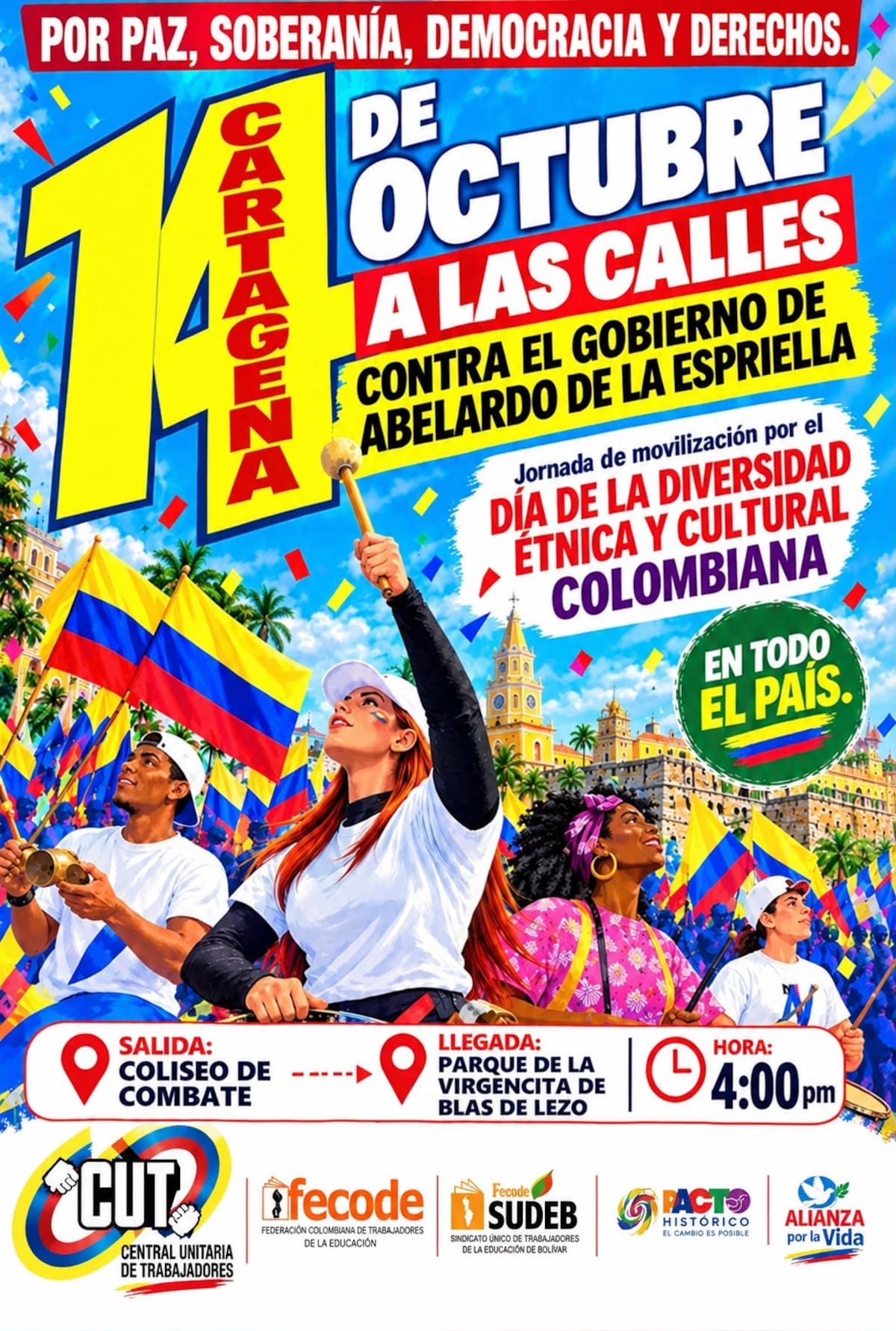 La Central Unitaria de Trabajadores (CUT) Bolívar, liderará nueva movilización en Cartagena, para el 14 de octubre de 2026. // Foto: Cortesía - CUT Bolívar.